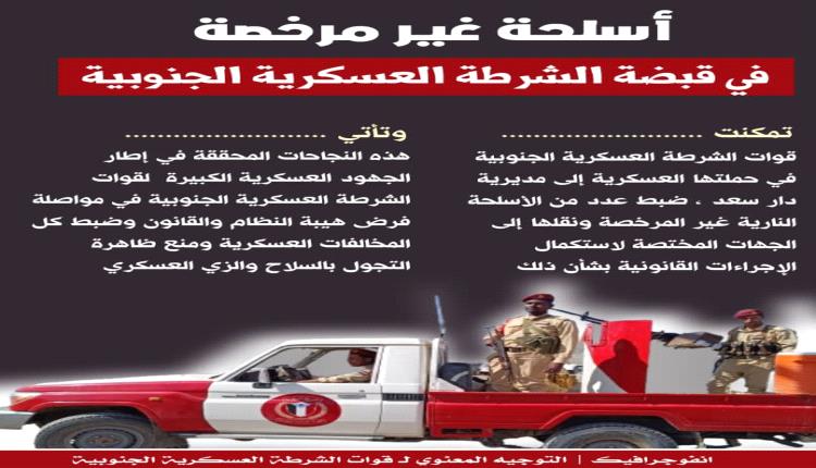 انفوجرافيك .. أسلحة غير مرخصة في قبضة الشرطة العسكرية الجنوبية