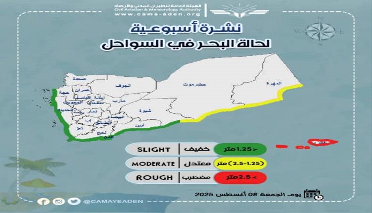 الأرصاد تحذر من استمرار هطول أمطار رعدية بعضها غزيرة بشكل يومي في عدة محافظات 