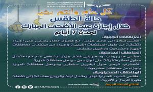 الأرصاد الجوية تنشر حالة الطقس خلال إجازة عيد الأضحى المبارك 2025