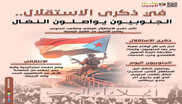 إنفوجرافيك : في ذكرى الاستقلال.. الجنوبيون يواصلون النضال
