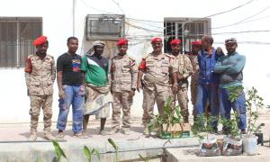 الشرطة العسكرية في المكلا تنفذ حملة تشجير لتحسين بيئة العمل في ساحة القيادة