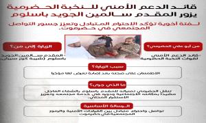 قائد الدعم الأمني بالنخبة الحضرمية يزور المقدم سالمين الجويد باسلوم للاطمئنان على صحته