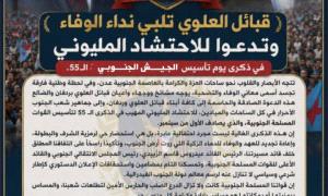 قبائل العلوي تلبي نداء الوفاء وتدعو للاحتشاد المليوني في عدن والمكلا في ذكرى يوم تأسيس الجيش الجنوبي الـ55 