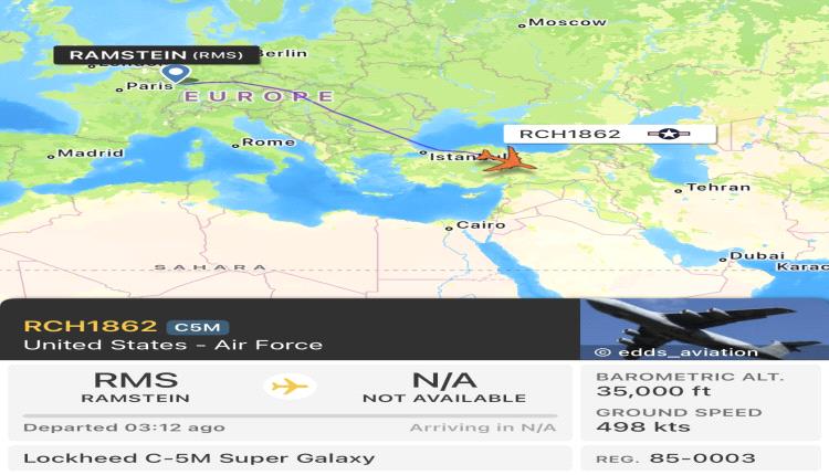 تحرك طائرة نقل تابعة لسـ.ـلاح الجو الأمريكي نحو الشرق الأوسط