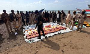 الحملة الأمنية لقوات العمالقة الجنوبية تضبط ربع طن من المخـ.ـدرات على متن قارب في باب المندب