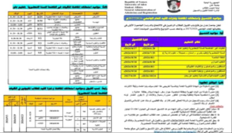 غداً.. انطلاق التنسيق والقبول في جامعة عدن للطلاب الجدد