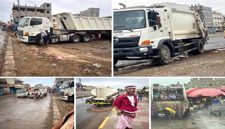 صندوق نظافة لحج يباشر ميدانياً برفع مخلفات الإمطار من شوارع الحوطة و تبن