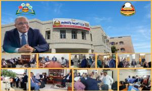 وزير التربية والتعليم (العبادي) يتفقد انتظام العمل بديوان الوزارة ومكتب التربية بعدن ومؤسسة مطابع ووحدة التغذية المدرسية