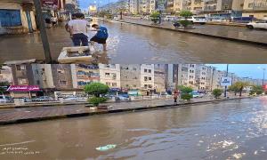 مياه الأمطار تغرق شوارع العاصمة عدن
