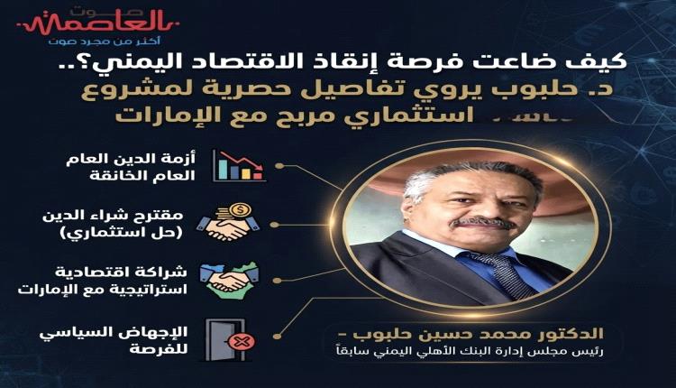 كيف ضاعت فرصة إنقاذ الاقتصاد اليمني؟.. د. حلبوب يروي تفاصيل حصرية لمشروع استثماري مربح مع الإمارات